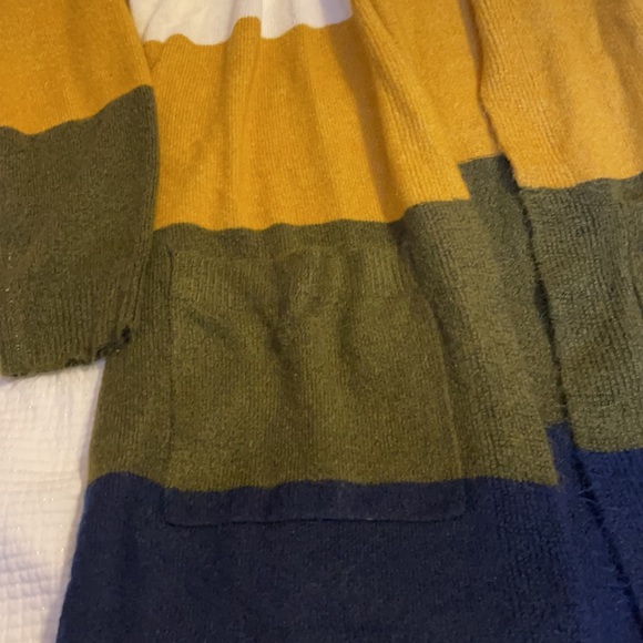 Cream, mustard, and navy longer length cardigan EUC - Picture 3 of 3